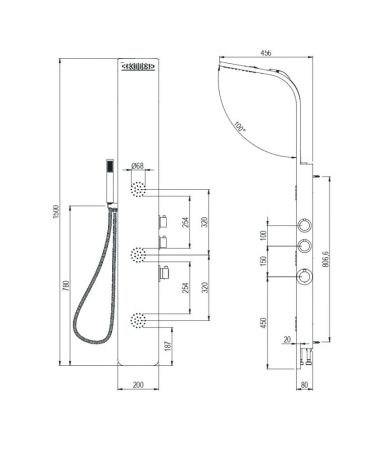 AQG NOIR , многофункциональная душевая панель с термостатом на 4 режима, цвет черный матовый, артикул 18NOI05NG