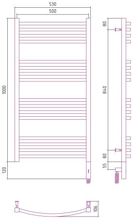 Полотенцесушитель электрический АРКУС 3.0 1000х500 МЭМ правый (Матовый белый)