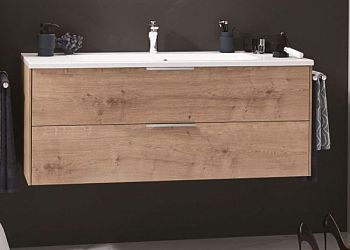 Puris D.Light, тумба + раковина из минерального литья 1200 мм, цвет дуб натуральный