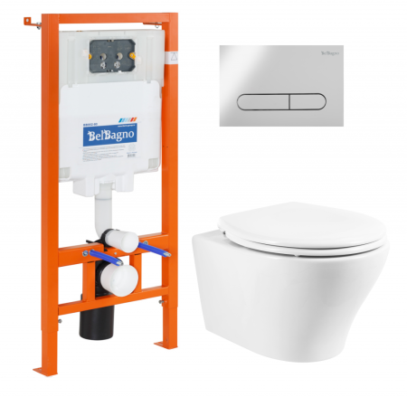 Комплект инсталляции BELBAGNO BB002-80 с унитазом ACQUA и клавишей смыва, артикул BB340CHR/BB2020-1SC/BB002-80/BB005-PR-CHROME