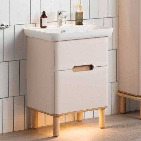 Тумба  Sento с раковиной, с 2 ящиками, 65 см, с LED подсветкой, цвет матовый белый (ножки 61069 заказываются отдельно)