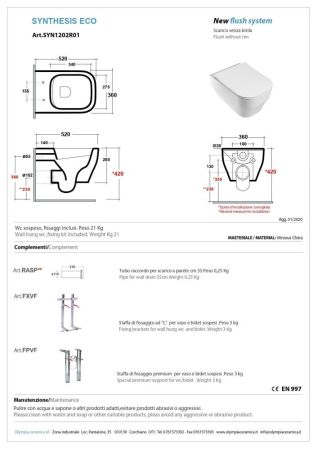 Olympia Synthesis Eco, подвесной безободковый унитаз с сиденьем микролифт, цвет белый матовый, артикул SYNSETR11