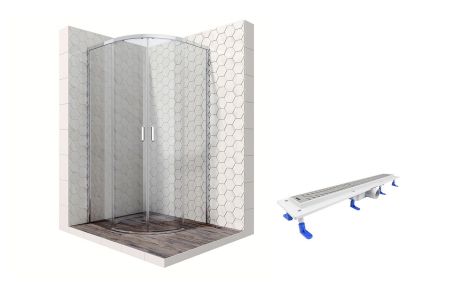 Душевой уголок Ambassador Queen 11011101-ST6, полукруглый, линейный трап, 90х90, артикул 11011101-ST6