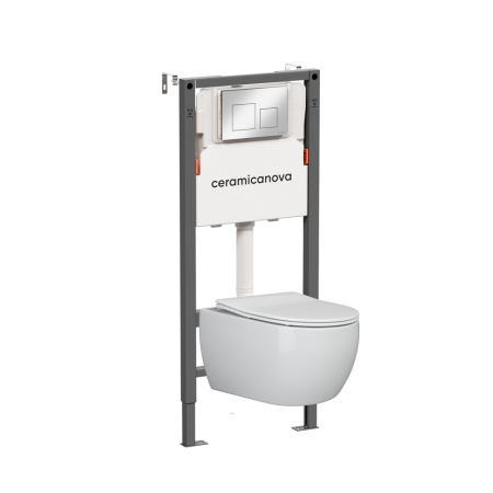 Комплект Подвесной унитаз Игра (Play) Безободковый (Rimless) + Система инсталляции Баланс (Balance) кнопка Квадрат (Square), хром глянцевый, артикул CN3001_121002CH