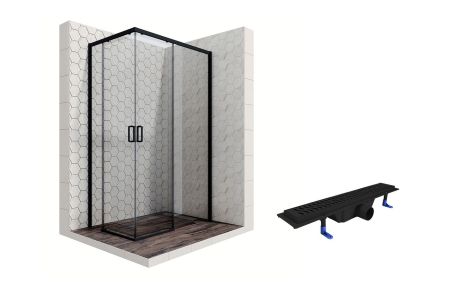 Душевой уголок Ambassador Queen Black 11011205R-ST4, прямоугольный, линейный трап, 120х80, артикул 11011205R-ST4