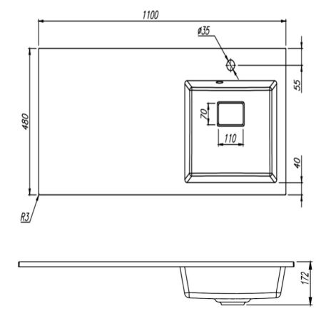 Раковина Florentina Аванти 110 см 10.310.0R110.302, антрацит, артикул 10.310.0R110.302