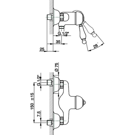 CISAL Arcana Empress Смеситель однорычажный настенный для душа, цвет хром, артикул EM00044121