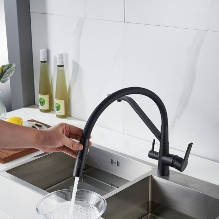 Смеситель для кухни с гибким изливом и подключением фильтра Shevanik S278H, черный