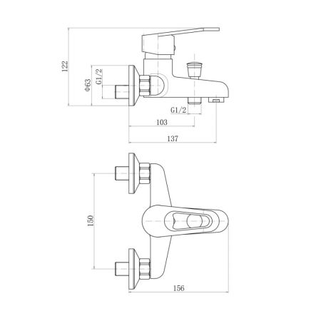 Смеситель для ванны PLstart PL3206, хром, артикул PL3206