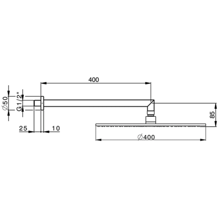 CISAL Shower Верхний душ D400 мм с настенным держателем L400 мм, цвет хром