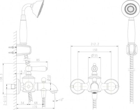 Смеситель для ванны Bravat Art F675109U-B1-RUS, бронза, артикул F675109U-B1-RUS