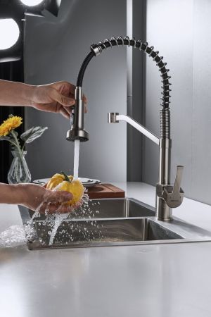 Смеситель для кухни с гибким изливом Shevanik S963L, сатин