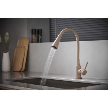 Смеситель для кухни с гибким изливом и режимом душ Savol S-3002SM-S, песочный, артикул S-3002SM-S
