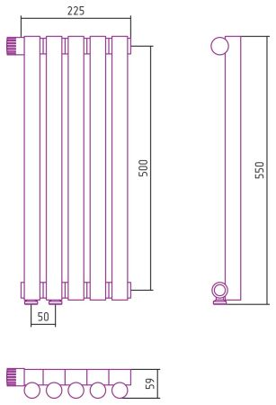 Отопительный радиатор ЭСТЕТ-1 н/ж EU50 левый 500х225 / 5 сек (Матовое ЗОЛОТО)