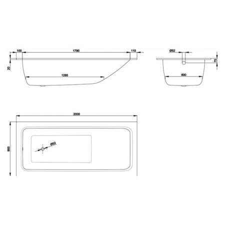 BETTE One Ванна с шумоизоляцией 200х90х45, покрытие BetteGlasur® Plus и BetteАнтислип, цвет белый (для удлиненного слива-перелива), артикул 3325-000 PLUS AR