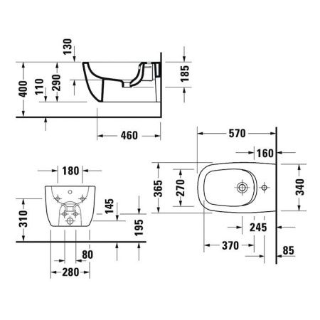 Duravit Aurena Биде подвесное 365 x 570 мм, с креплением Цвет: Белый глянец