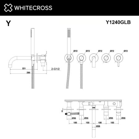 Смеситель для ванны скрытого монтажа WHITECROSS Y Y1240GLB (брашированное золото)