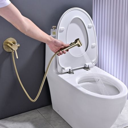 Гигиенический душ со смесителем Rose R235G, золотой сатин