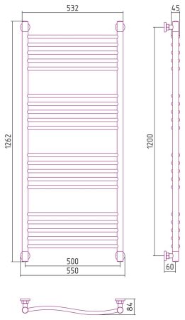 Полотенцесушитель водяной "ФЛЮИД+" 1200х500 (МУАР Темный Титан), артикул 15-0222-1250