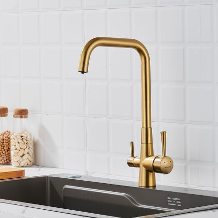 Смеситель для кухни с подключением фильтра Shevanik S528G, золотой сатин, артикул S528G