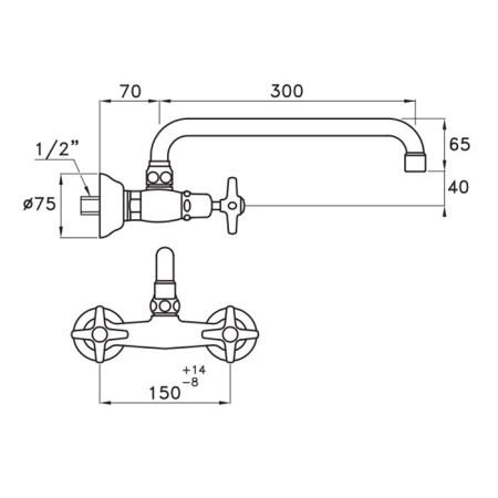 Stella Italica Смеситель для мойки настенный 3245/300, длина излива 300мм цвет: хром, артикул IT 04007 CR00