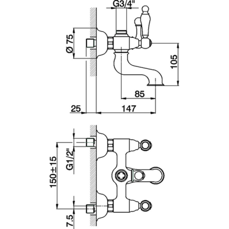 CISAL Arcana Toscana Смеситель для ванны без душевого комплекта, цвет хром/белый