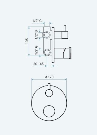 Emmevi Filobrass, однорычажный встраиваемый смеситель для душа, рукоятка без стержня, с рычажным дивертером, на 2 выхода, цвет хром