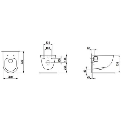LAUFEN PRO NEW Унитаз подвесной 530х360х340 мм., безободковый, углублениями для креплений,, цвет белый, артикул 8.2096.4.000.000.1