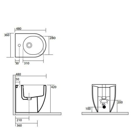 Kerasan Flo биде приставное 48см, с 1 отв. под смеситель, цвет белый