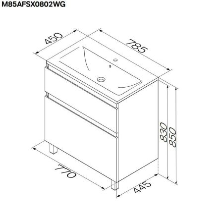 M85AFSX0802WG X-Joy, База под раковину, напольная, 80 см, 2 ящика, белый глянец