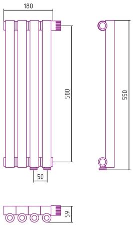 Отопительный радиатор ЭСТЕТ-0 н/ж EU50 правый 500х180 / 4 сек (Шампань), артикул 020-0321-5004