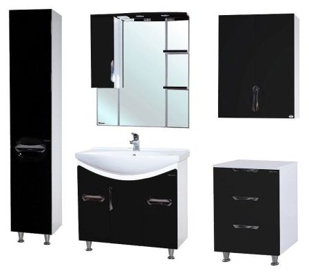 Шкаф пенал Bellezza Лагуна 35 L 4622107082046 с бельевой корзиной L Черный Белый, артикул 4622107082046