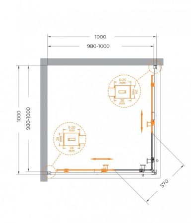 RELAX-304-A-2-100-C-CR Душевой уголок, отделка Глянцевый хром, артикул RELAX-304-A-2-100-C-CR