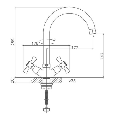 Смеситель для кухни Cron CN4242-2, хром