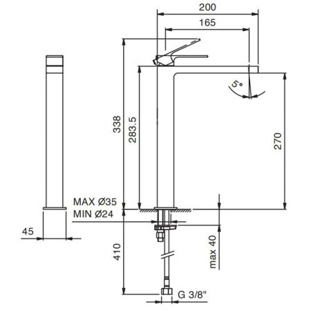 Fantini Mint Смеситель для раковины, 1 отв., без донного клапана, излив 165мм, цвет: хром