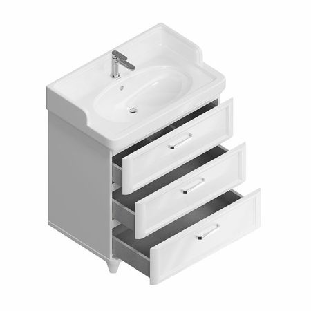 Kerama Marazzi Тумба POMPEI напольная с 3 ящиками 80, белая глянцевая, артикул PO.N.80.3\WHT