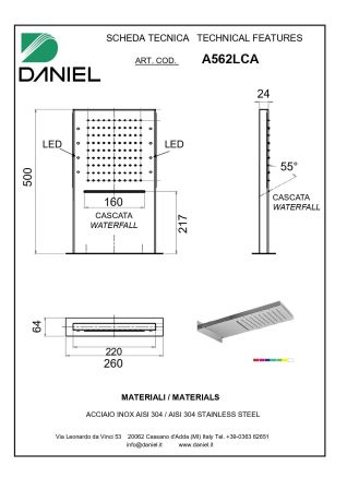 Daniel, настенная лейка для душа (2х режимная) с 7 цветной светодиодной подсветкой, 500х260х64 мм, цвет хром, артикул A562LCA