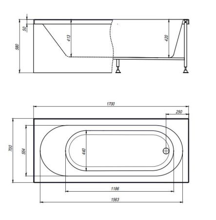 Акриловая ванна TIMO  ROHA 1700*700*580 (ROHA1770), артикул ROHA1770