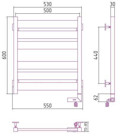 Полотенцесушитель электрический "ЦЕНТУРИОН 2.0" 600х500 / МЭМ правый (Матовый ЧЁРНЫЙ)