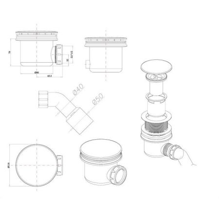 Сифон для душевого поддона OMNIRES CGS ST7990.01+ST45CR (хром), артикул ST7990.01+ST45CR