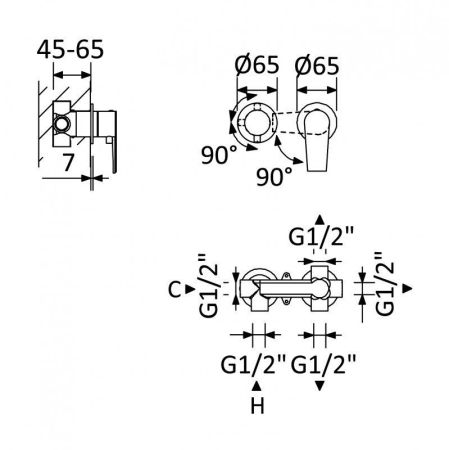 Встраиваемый  смеситель для душа на 3 выхода CEZARES NAUTIC-VDIM3-M, артикул NAUTIC-VDIM3-M-NOP