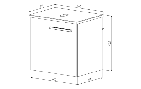 Тумба VIANT "Мюнхен" 2 ств со столешницей L70 подвесная хаки 510х680х646 (VMUN70NH-T2STP), артикул VMUN70NH-T2STP