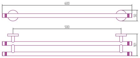 Полотенцедержатель, Сунержа, КАНЬОН, двойной, ширина, мм-600, глубина, мм-101, высота, мм-50, тип установки-настенный, материал-нержавеющая сталь, цвет-золото, артикул 03-3002-0600