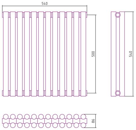 Отопительный радиатор ЭСТЕТ-11 н/ж 500х540 / 12 сек (БЕЛЫЙ), артикул 12-0302-5012