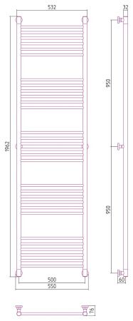 Полотенцесушитель водяной "Богема+" прямая 1900х500 (Состаренная бронза)