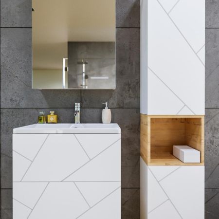 Тумба с раковиной и нишей Бриклаер КРИСТАЛЛ 60B, белый/дуб бунратти, артикул КРИСТАЛЛ 60B