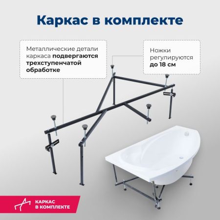 Акриловая ванна Aquanet Jersey 170x90 L (с каркасом), артикул 00205405