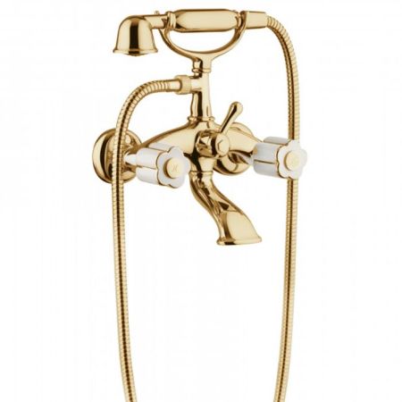 Bongio Fleur Blanc Смеситель для ванны с ручным душем, цвет золото/белый фарфор, артикул 11526OR00