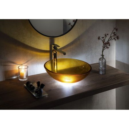 Раковина-чаша стеклянная SUN d42 см, на столешницу, медовый витраж, Sapho