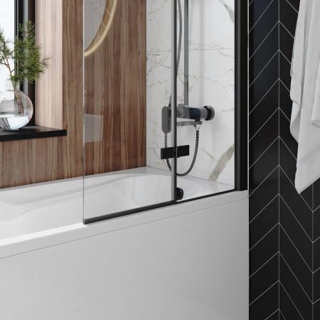 Шторка на ванну 80х140 см Maretti Valentina VA41R8014097-560, профиль черный, артикул VA41R8014097-560